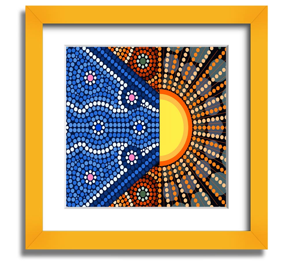 Aboriginal Pattern 9 Square Framed Print showcasing intricate designs in a stylish frame.